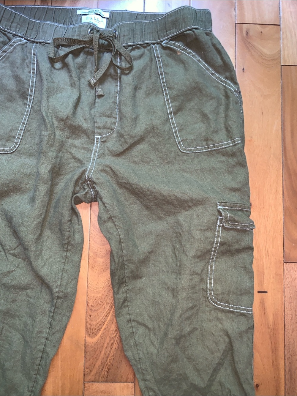 NEW Utility Cargo Linen Pants European Flax Cargo Jogger Olive - Picture 5 of 10
